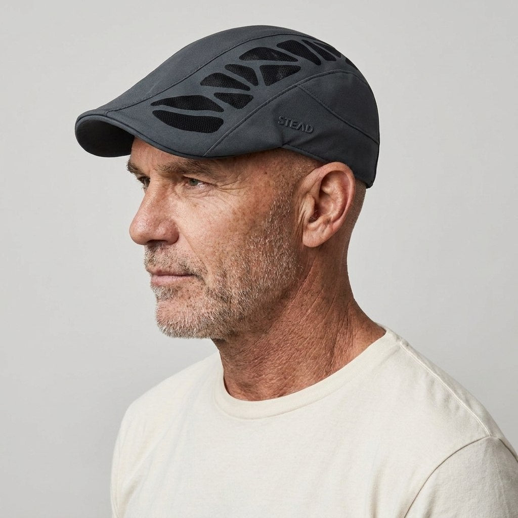 A man wearing the Aeromesh Evo Cap, side view