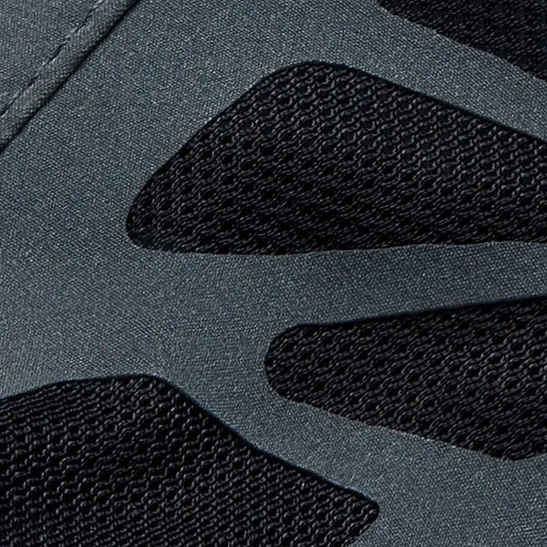 Close-up of the side cutouts with the mesh vents underneath